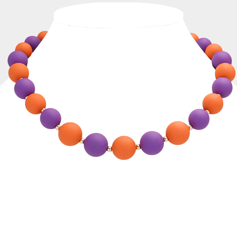 Orange, Purple Game Day Beaded Necklace