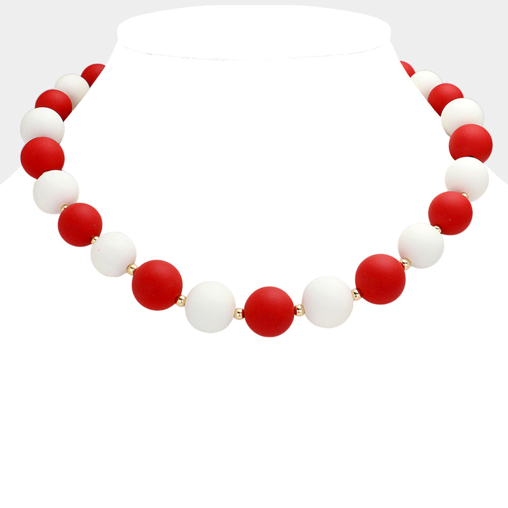 Red, White Game Day Beaded Necklace