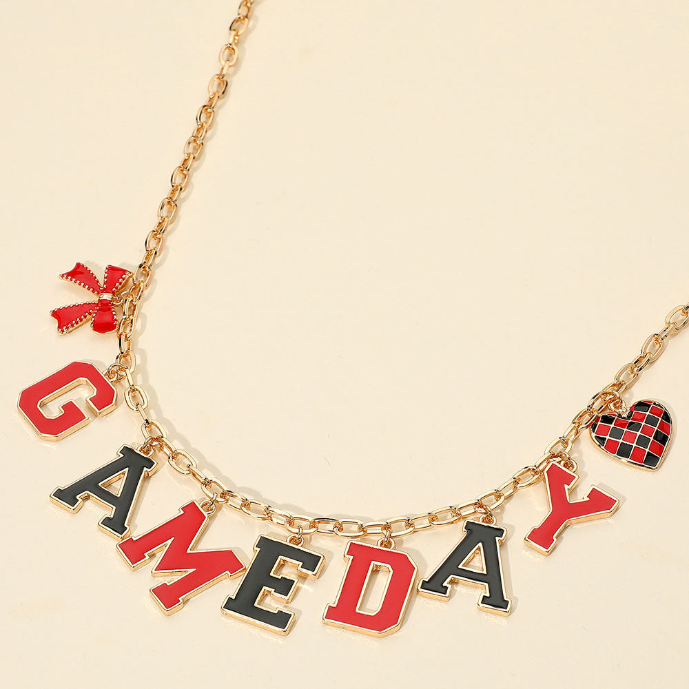 Black, Gold, Red GAME DAY Letter Charm Station Necklace