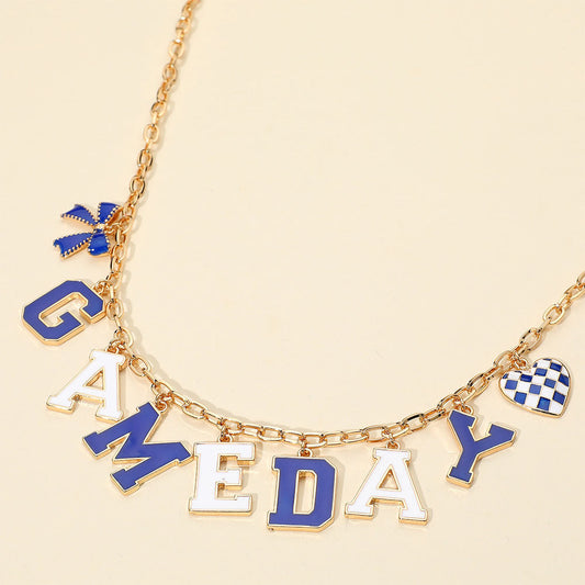 Blue, White GAME DAY Letter Charm Station Necklace