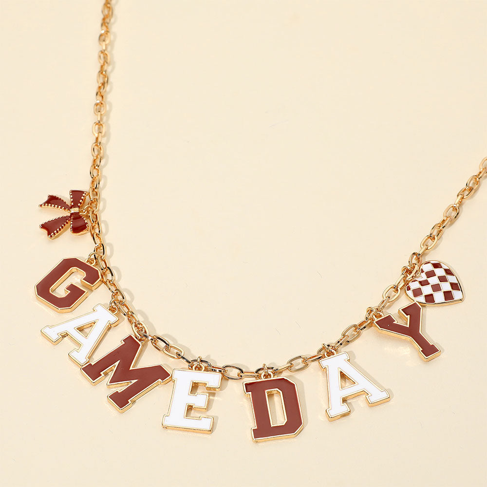 Burgundy, Gold, White GAME DAY Letter Charm Station Necklace