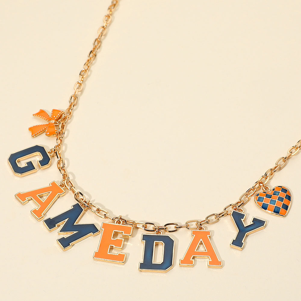 Gold, Navy, Orange GAME DAY Letter Charm Station Necklace