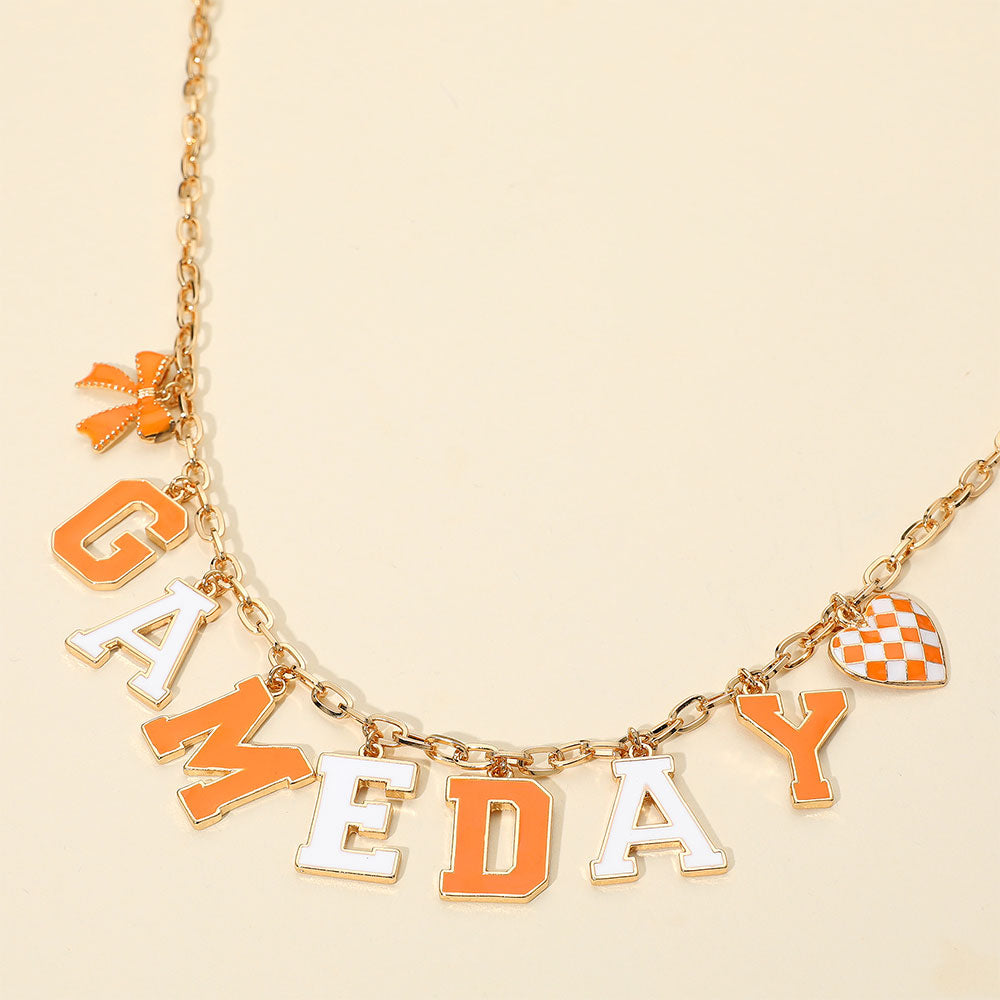Gold, Orange, White GAME DAY Letter Charm Station Necklace