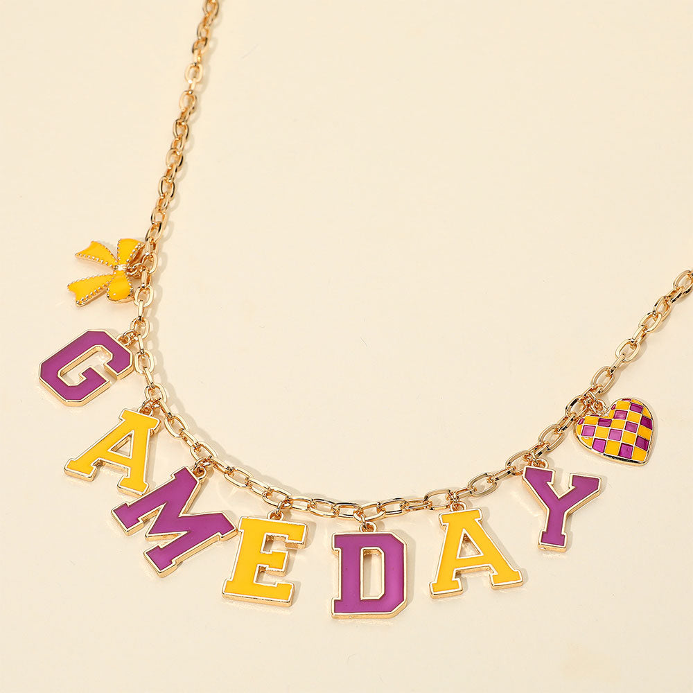 Gold, Purple , Yellow GAME DAY Letter Charm Station Necklace
