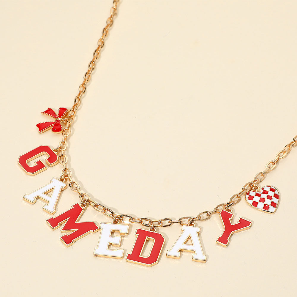 Gold, Red, White GAME DAY Letter Charm Station Necklace