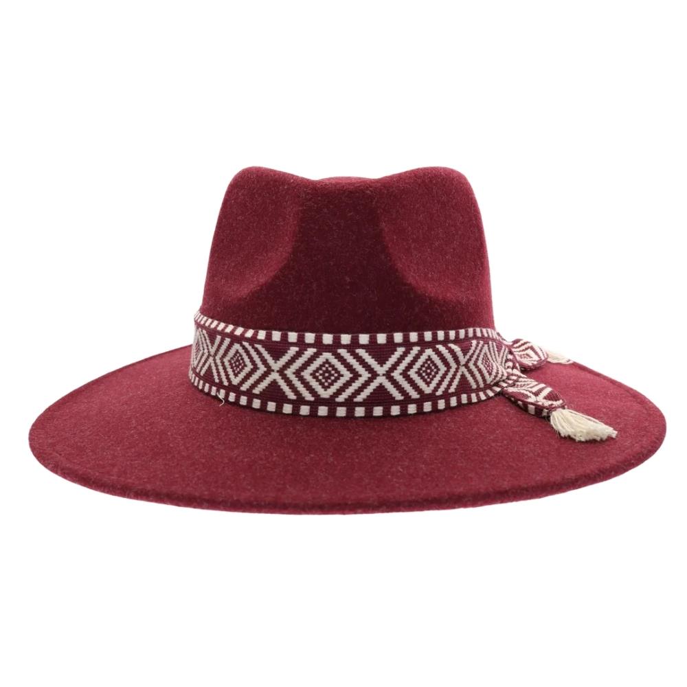 Heather-Wine-The prettiest cotton band on our newest vegan fabric panama hat! The two-tone color of the fabric, the geometric cotton band trim, and the adjustable inside band make these your perfect hat for your favorite fall outfit, family pictures, a special occasion, or just because!&nbsp; We are serious when we say, don't wait to get these, they will not last long!