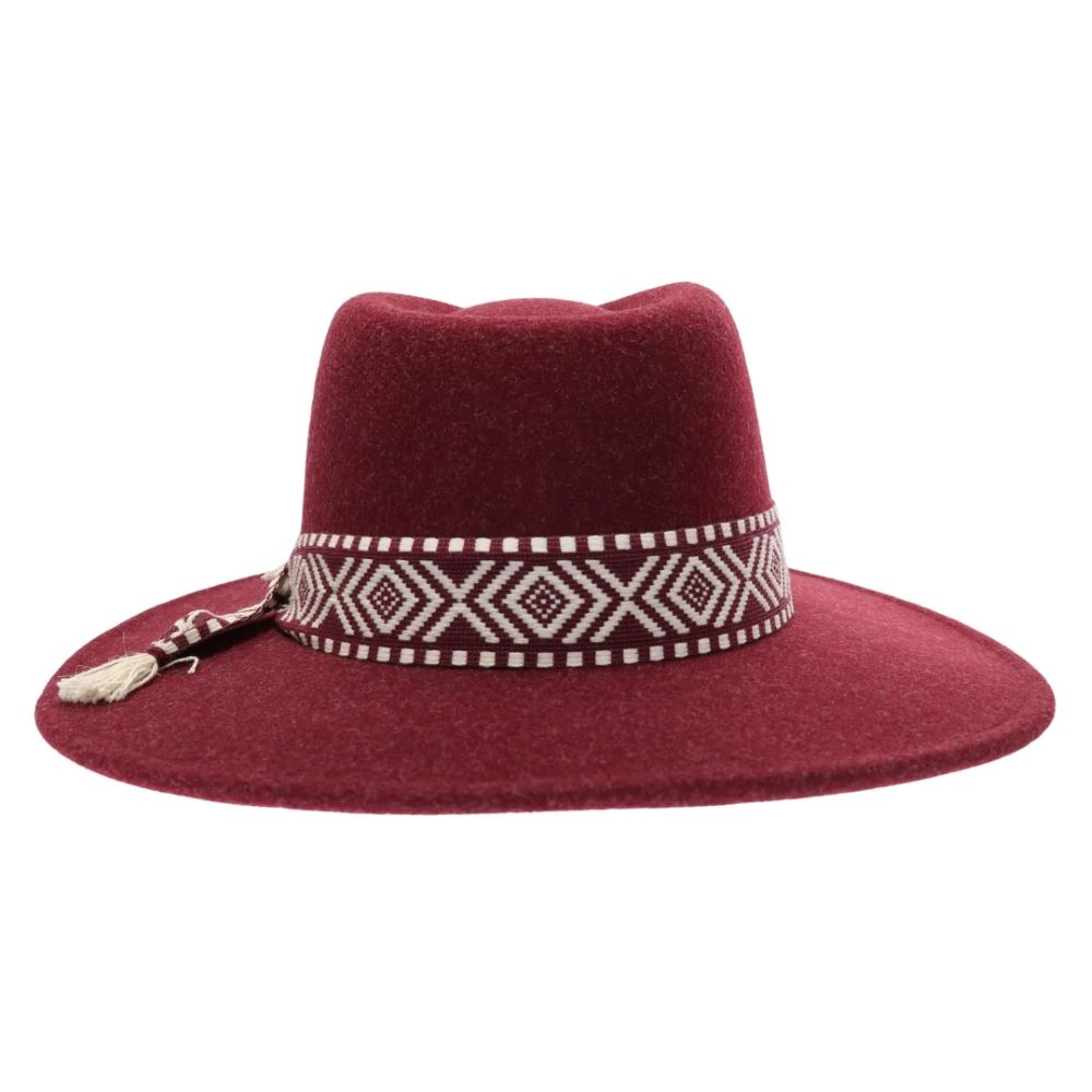 Heather-Wine-The prettiest cotton band on our newest vegan fabric panama hat! The two-tone color of the fabric, the geometric cotton band trim, and the adjustable inside band make these your perfect hat for your favorite fall outfit, family pictures, a special occasion, or just because!&nbsp; We are serious when we say, don't wait to get these, they will not last long!