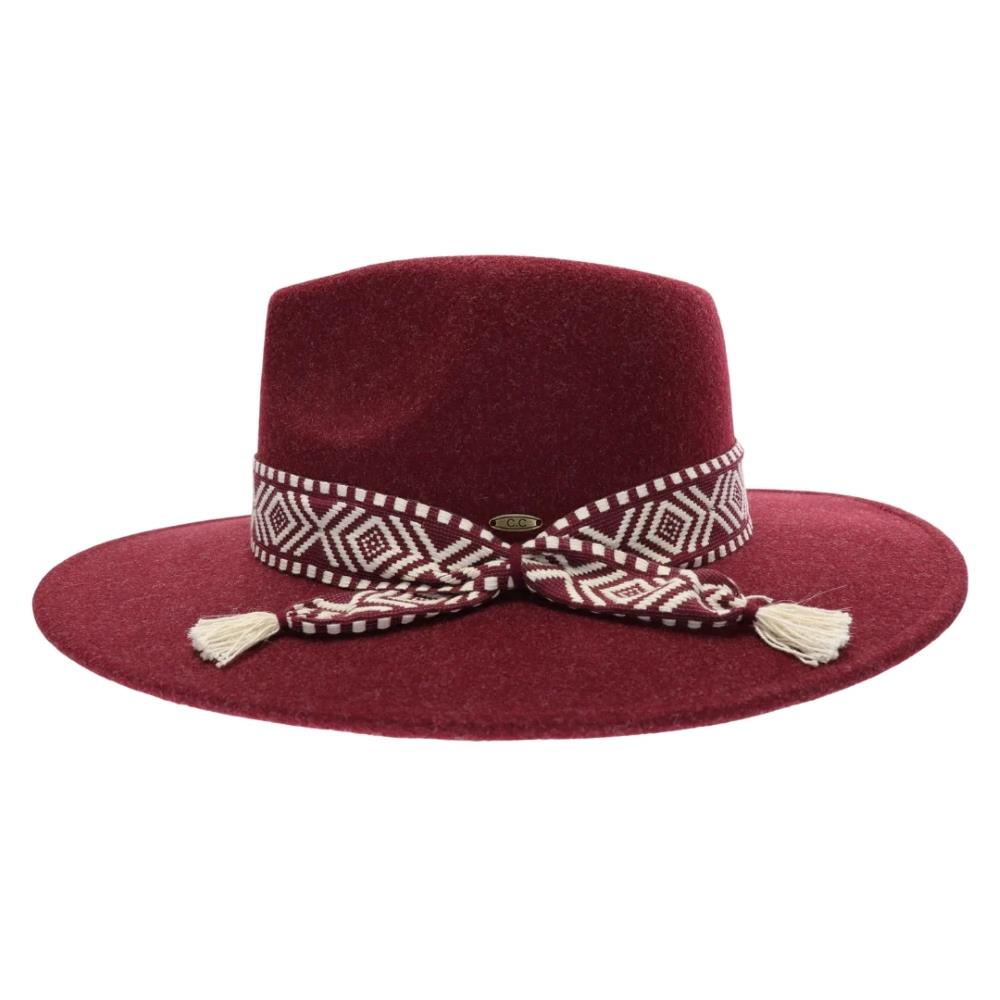 Heather-Wine-The prettiest cotton band on our newest vegan fabric panama hat! The two-tone color of the fabric, the geometric cotton band trim, and the adjustable inside band make these your perfect hat for your favorite fall outfit, family pictures, a special occasion, or just because!&nbsp; We are serious when we say, don't wait to get these, they will not last long!