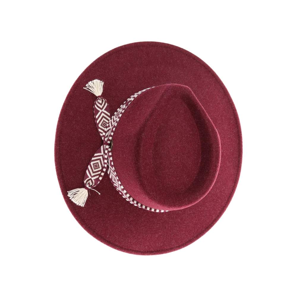 Heather-Wine-The prettiest cotton band on our newest vegan fabric panama hat! The two-tone color of the fabric, the geometric cotton band trim, and the adjustable inside band make these your perfect hat for your favorite fall outfit, family pictures, a special occasion, or just because!&nbsp; We are serious when we say, don't wait to get these, they will not last long!