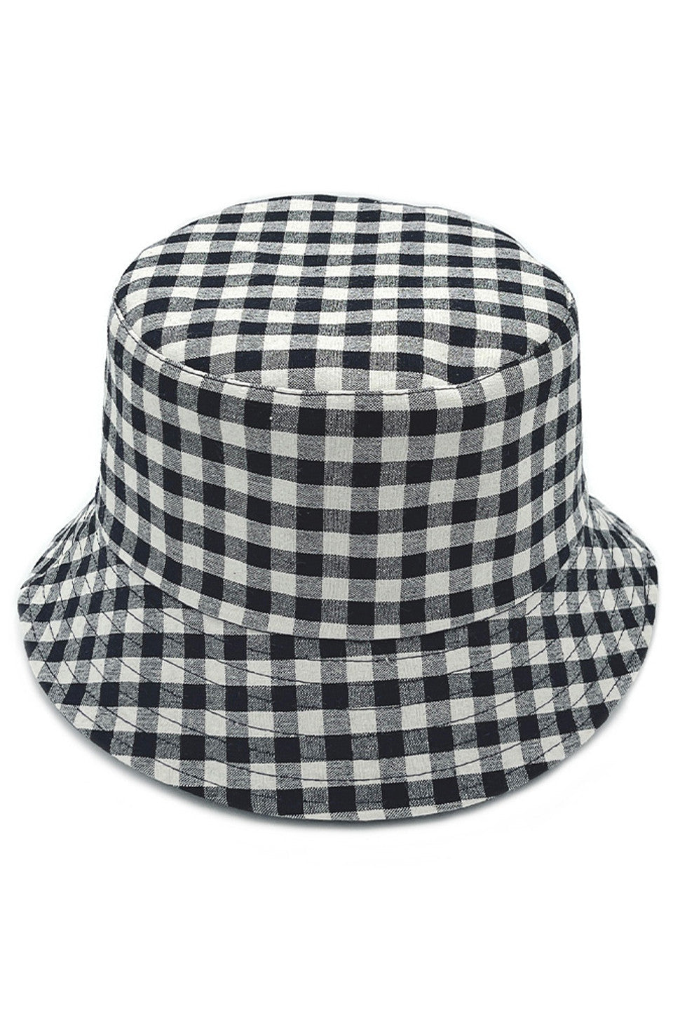 Black GINGHAM REVERSIBLE BUCKET HAT delivers dual-wear functionality with a traditional gingham pattern on one side and complementary solid fabric on the reverse. Constructed with premium materials for structural integrity while maintaining breathability. The versatile silhouette provides effective UV protection while complementing various style aesthetics for year-round wear.