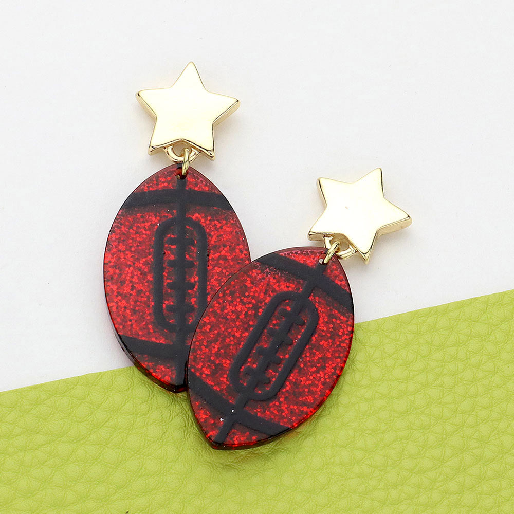 Black, Burgundy Glittered Resin Game Day Football Dangle Earrings