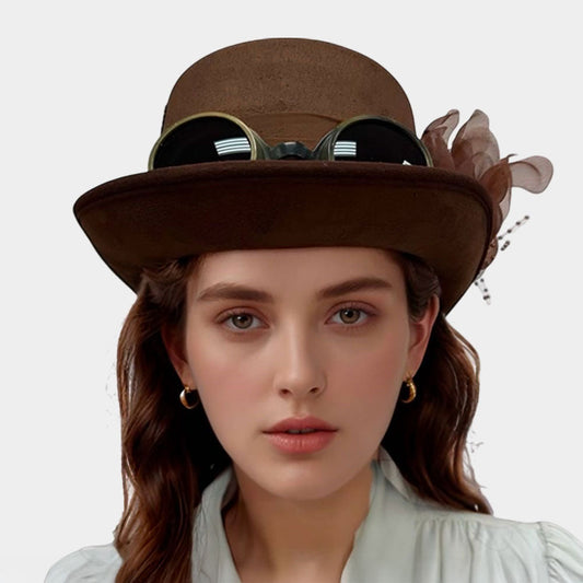 Brown Goggles Flower Decorated Steampunk Halloween Costume Hat