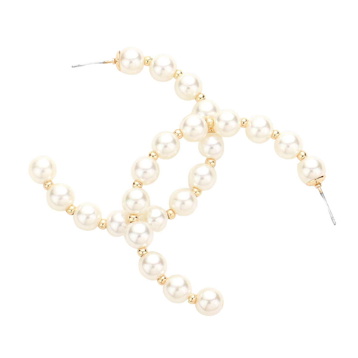 Cream Pearl Metal Ball 2 Inch Hoop Earrings make a luxurious addition to any ensemble, featuring 2 inch metal hoops with pearl balls at the bottom. Make a statement and enhance any look. Ideal Birthday Gift, Anniversary Gift, Christmas Gift, Mothers Day Gift, Valentine's Day Gift. Regalo Navidad, Regalo Cumpleanos