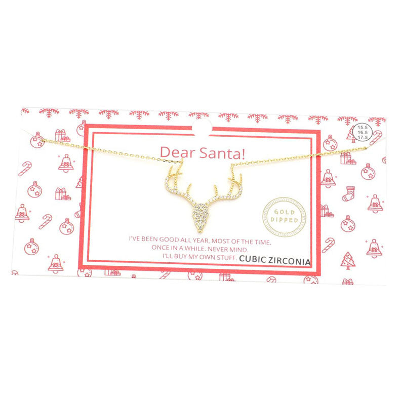 Gold Dipped CZ Reindeer Pendant Necklace. Beautifully crafted design adds a gorgeous glow to any outfit. Jewelry that fits your lifestyle! Perfect Birthday Gift, Anniversary Gift, Mother's Day Gift, Anniversary Gift, Graduation Gift, Prom Jewelry, Just Because Gift, Thank you Gift.