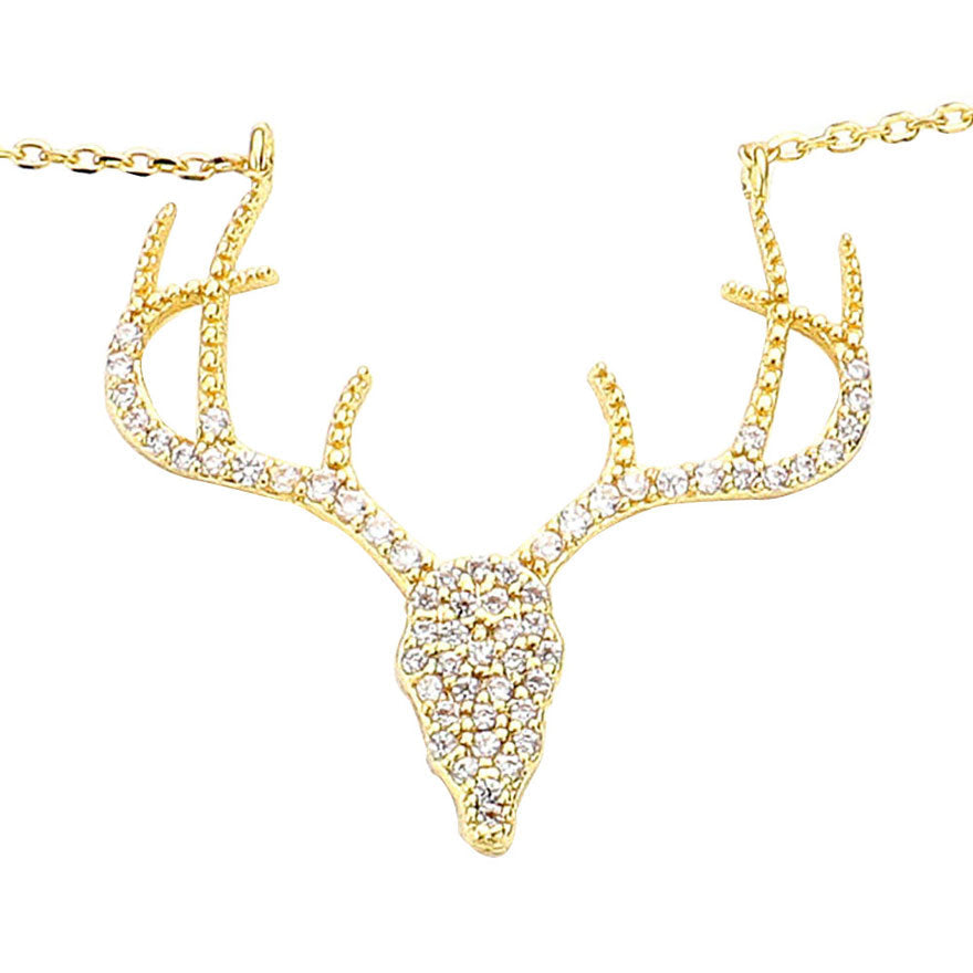 Gold Dipped CZ Reindeer Pendant Necklace. Beautifully crafted design adds a gorgeous glow to any outfit. Jewelry that fits your lifestyle! Perfect Birthday Gift, Anniversary Gift, Mother's Day Gift, Anniversary Gift, Graduation Gift, Prom Jewelry, Just Because Gift, Thank you Gift.