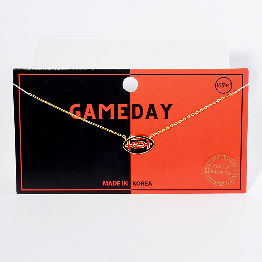 Black, Orange Gold Dipped Gameday Enamel Football Pendant Necklace
