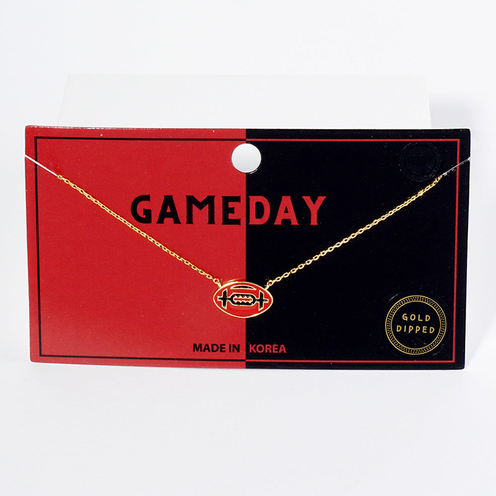 Black, Red Gold Dipped Gameday Enamel Football Pendant Necklace