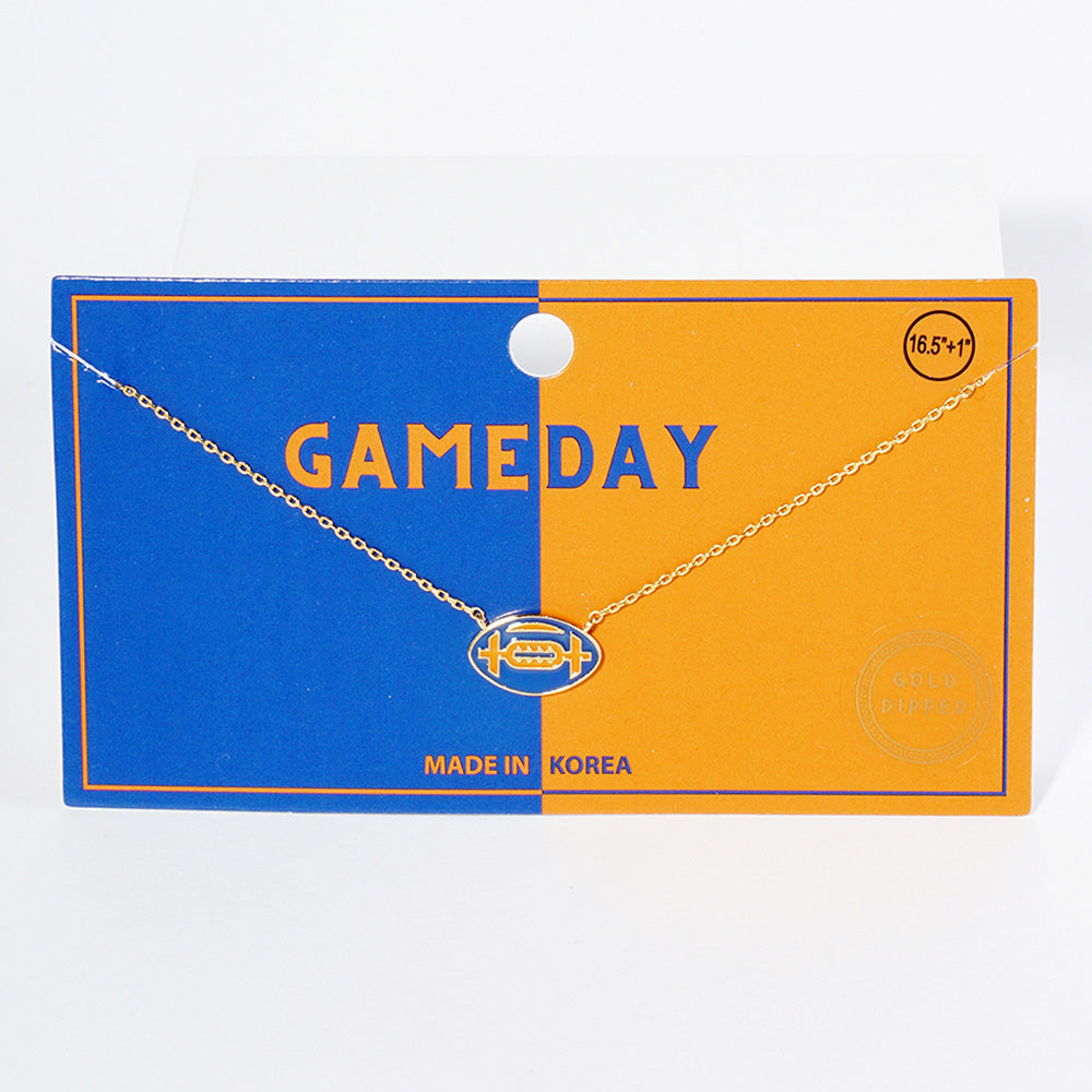 Blue, Orange Gold Dipped Gameday Enamel Football Pendant Necklace