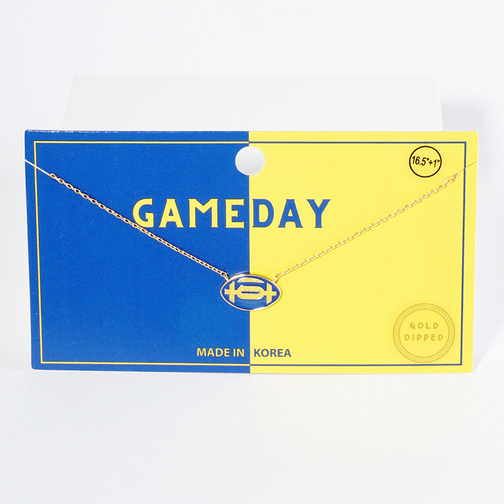 Blue, Yellow Gold Dipped Gameday Enamel Football Pendant Necklace