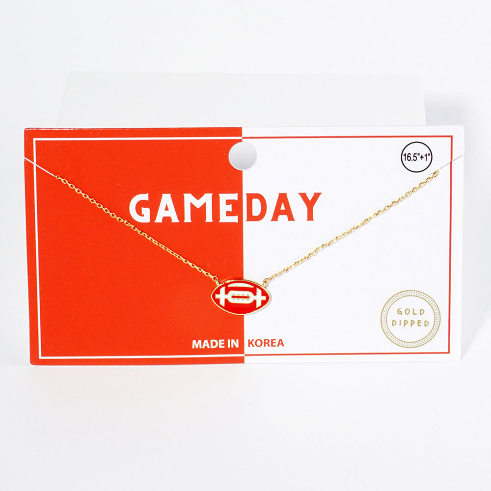 Red, White Gold Dipped Gameday Enamel Football Pendant Necklace