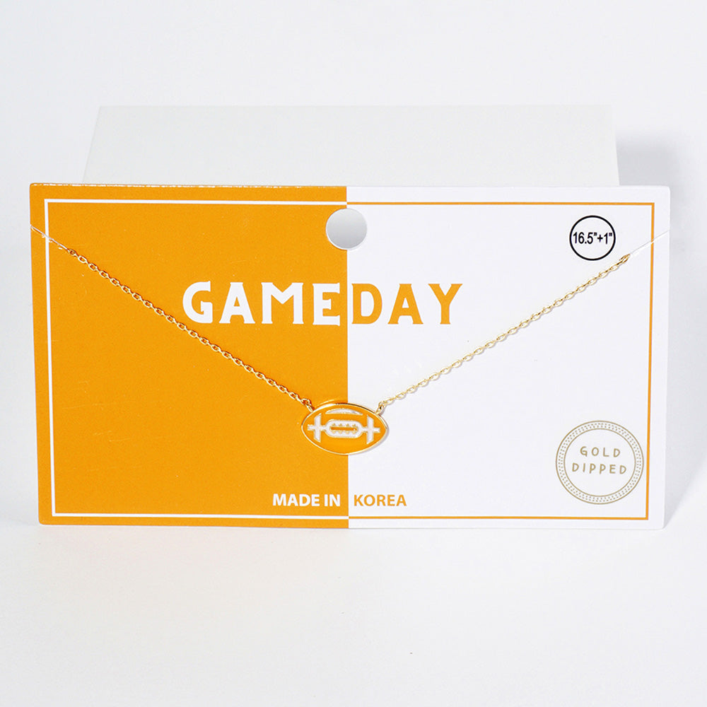 White, Yellow Gold Dipped Gameday Enamel Football Pendant Necklace