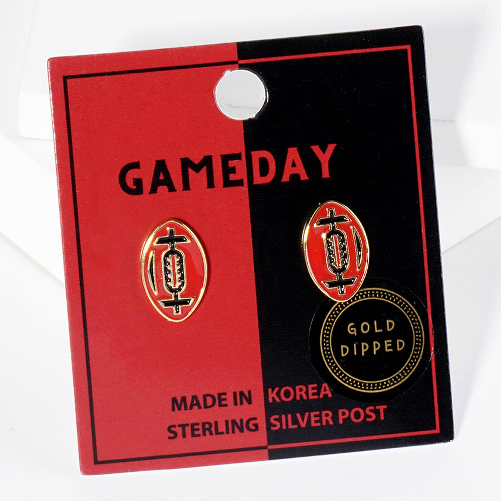 Black, Red Gold Dipped GAMEDAY Football Stud Earrings