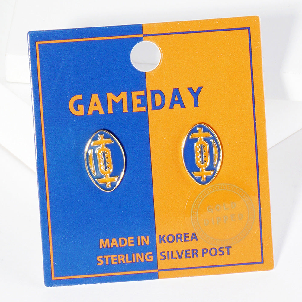 Blue, Orange Gold Dipped GAMEDAY Football Stud Earrings
