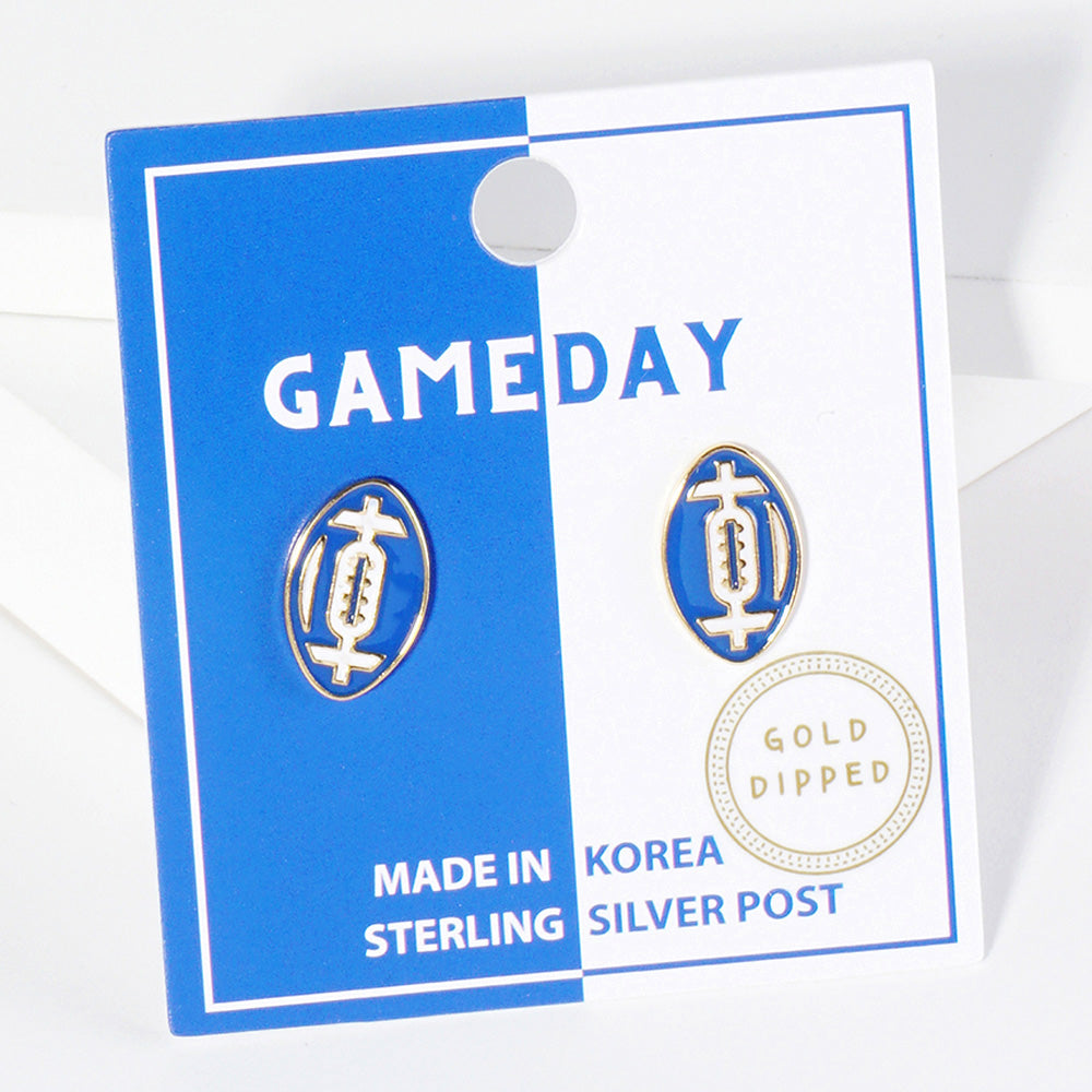 Blue, White Gold Dipped GAMEDAY Football Stud Earrings
