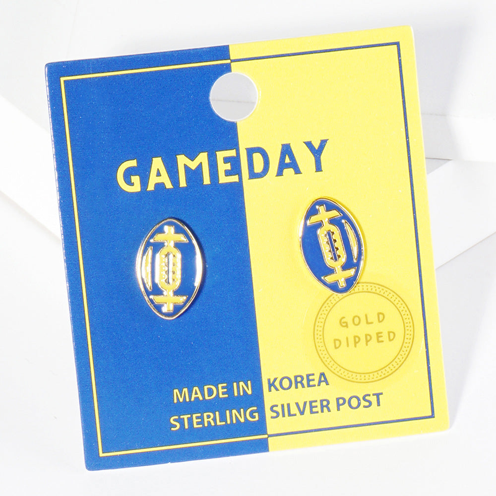 Blue, Yellow Gold Dipped GAMEDAY Football Stud Earrings