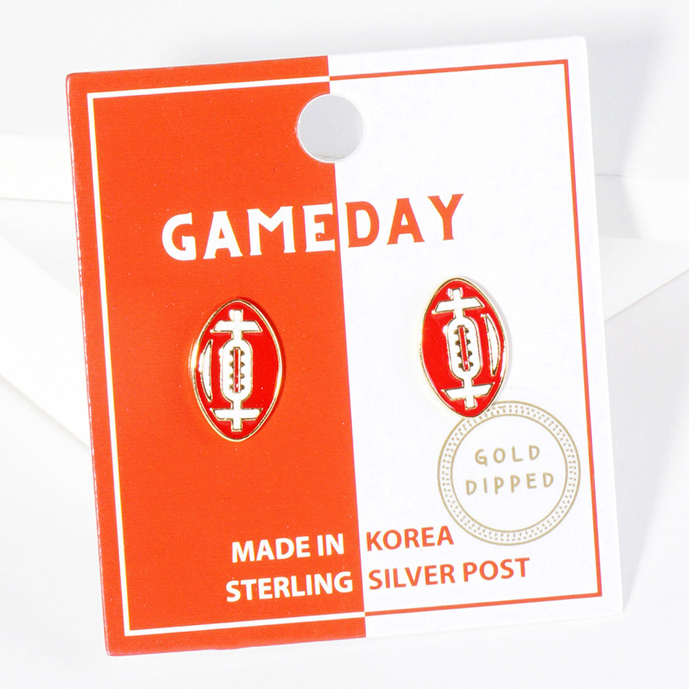 Orange, White Gold Dipped GAMEDAY Football Stud Earrings