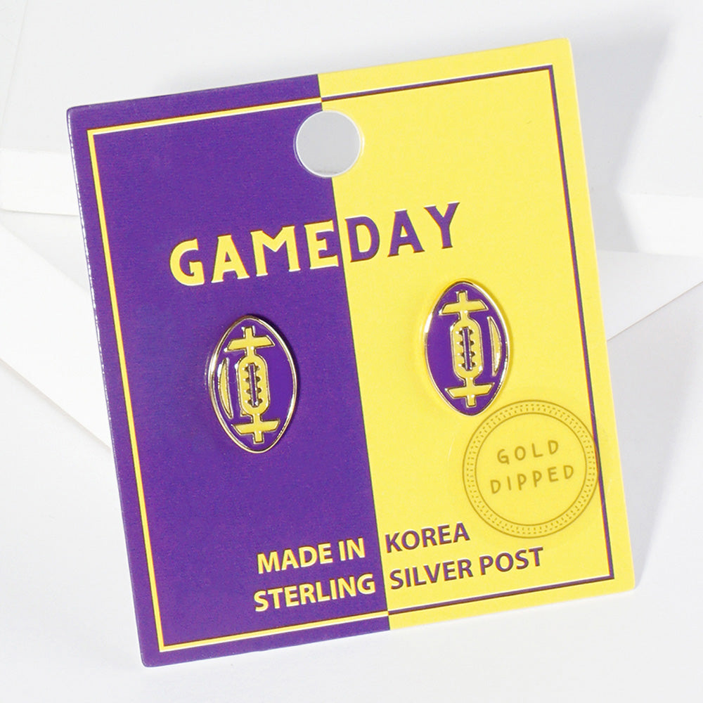 Purple , Yellow Gold Dipped GAMEDAY Football Stud Earrings