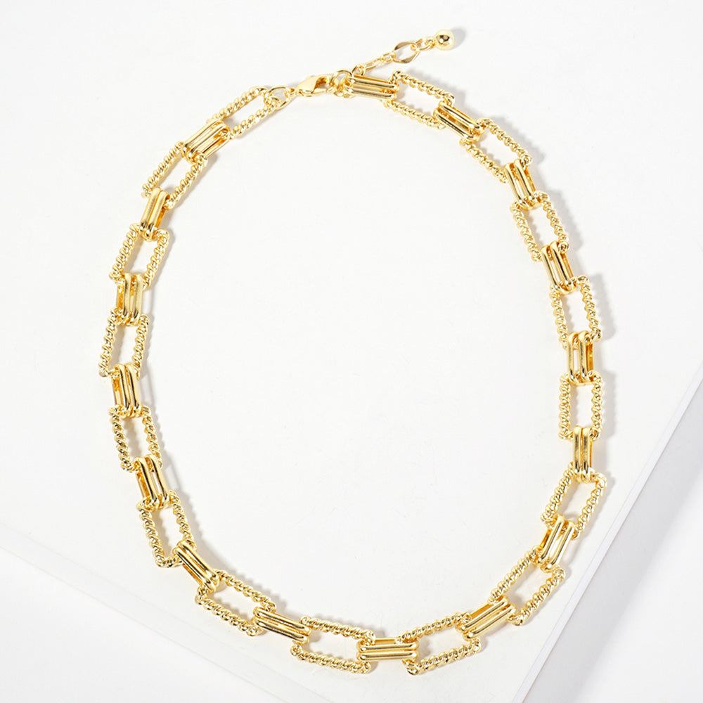 Gold Gold Dipped Textured Rectangle Link Chain Necklace