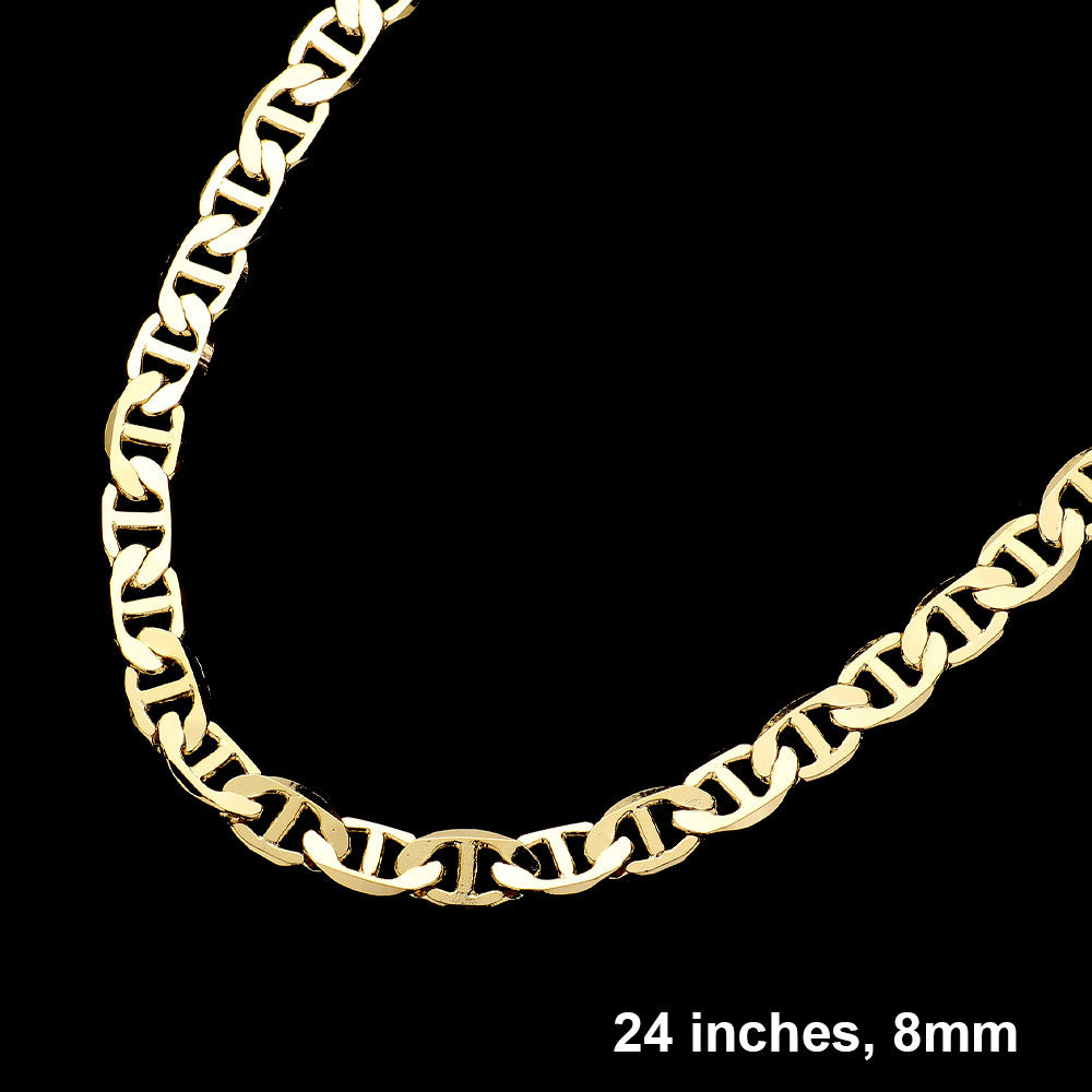 Gold Gold Plated 24 Inch 8mm Mariner Metal Chain Necklace