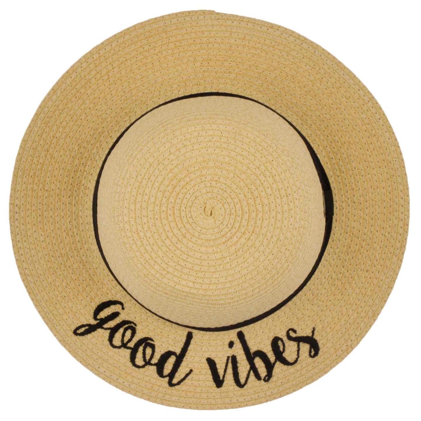 C.C Embroidered Brim Kids Straw Hat 100% Paper Straw Adjustable Strap