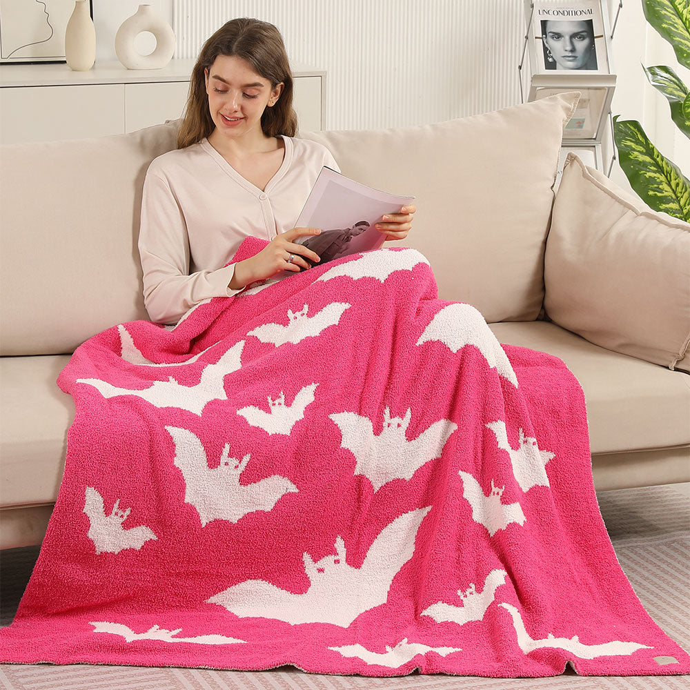 Fuchsia Halloween Bat Patterned Reversible Throw Blanket