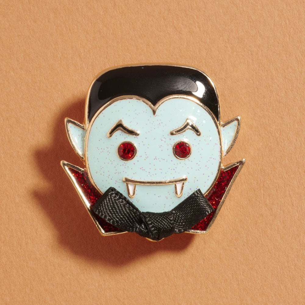 Gold Halloween Dracula Face Pin Brooch