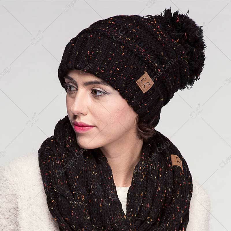 C.C Oversized Cable Knit Confetti Hat With 15 Cm Pom