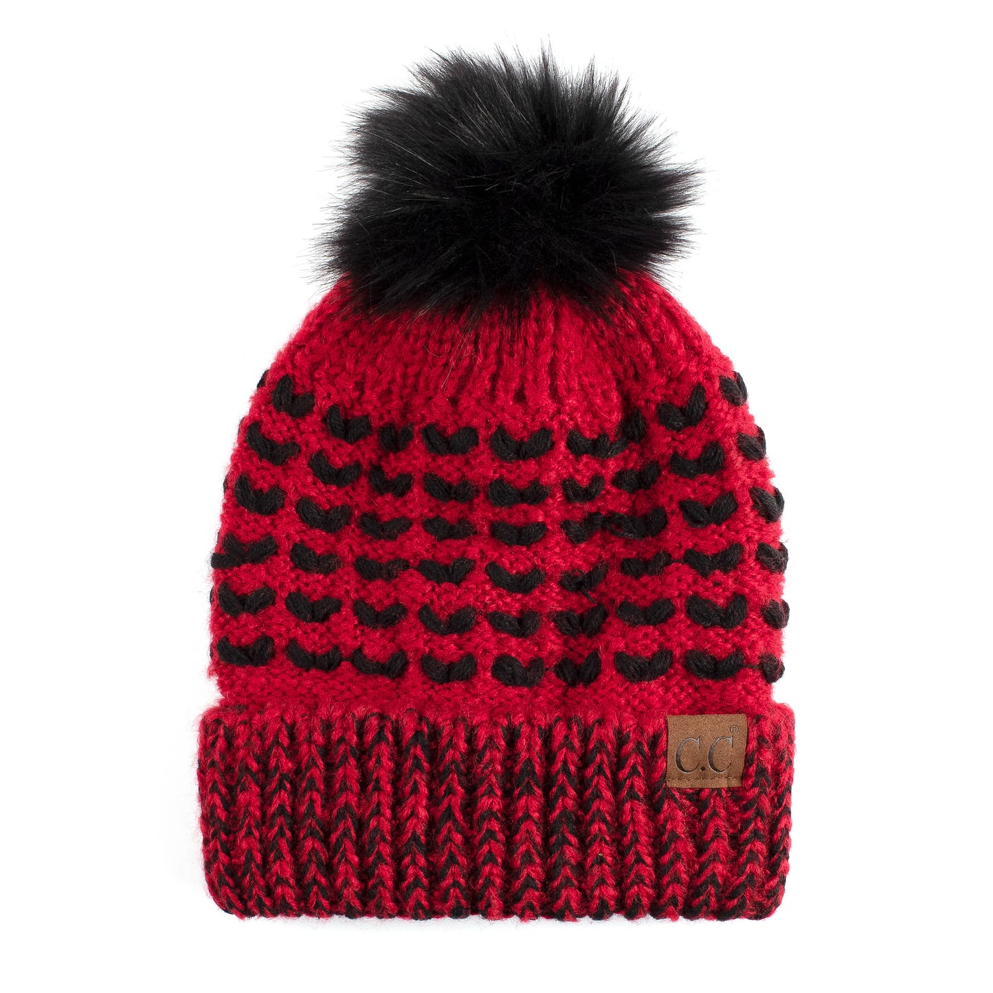 C.C Heart Beanie With Faux Fur Pom