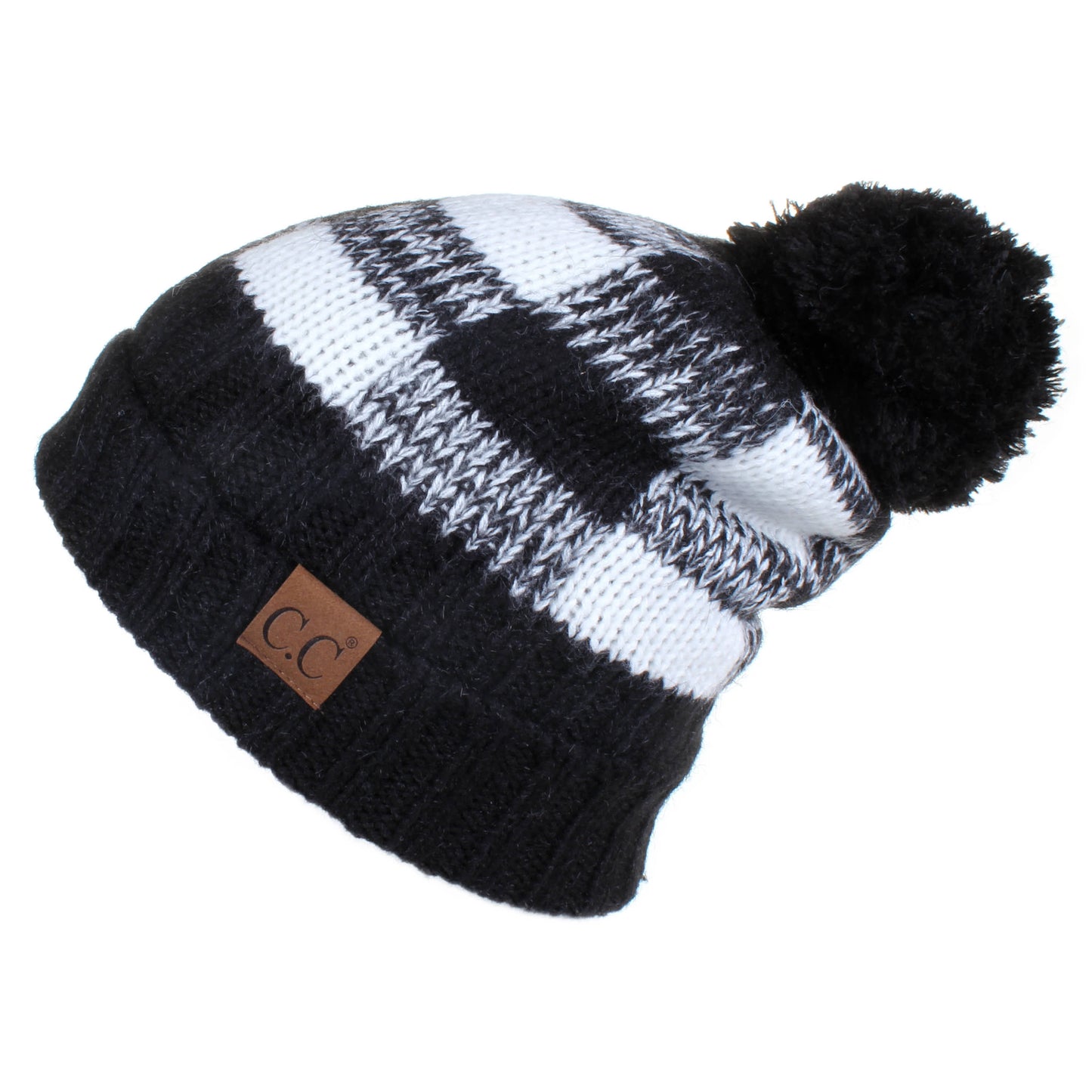 C.C Buffalo Check Pattern Beanie Hat With Fuzzy Lining