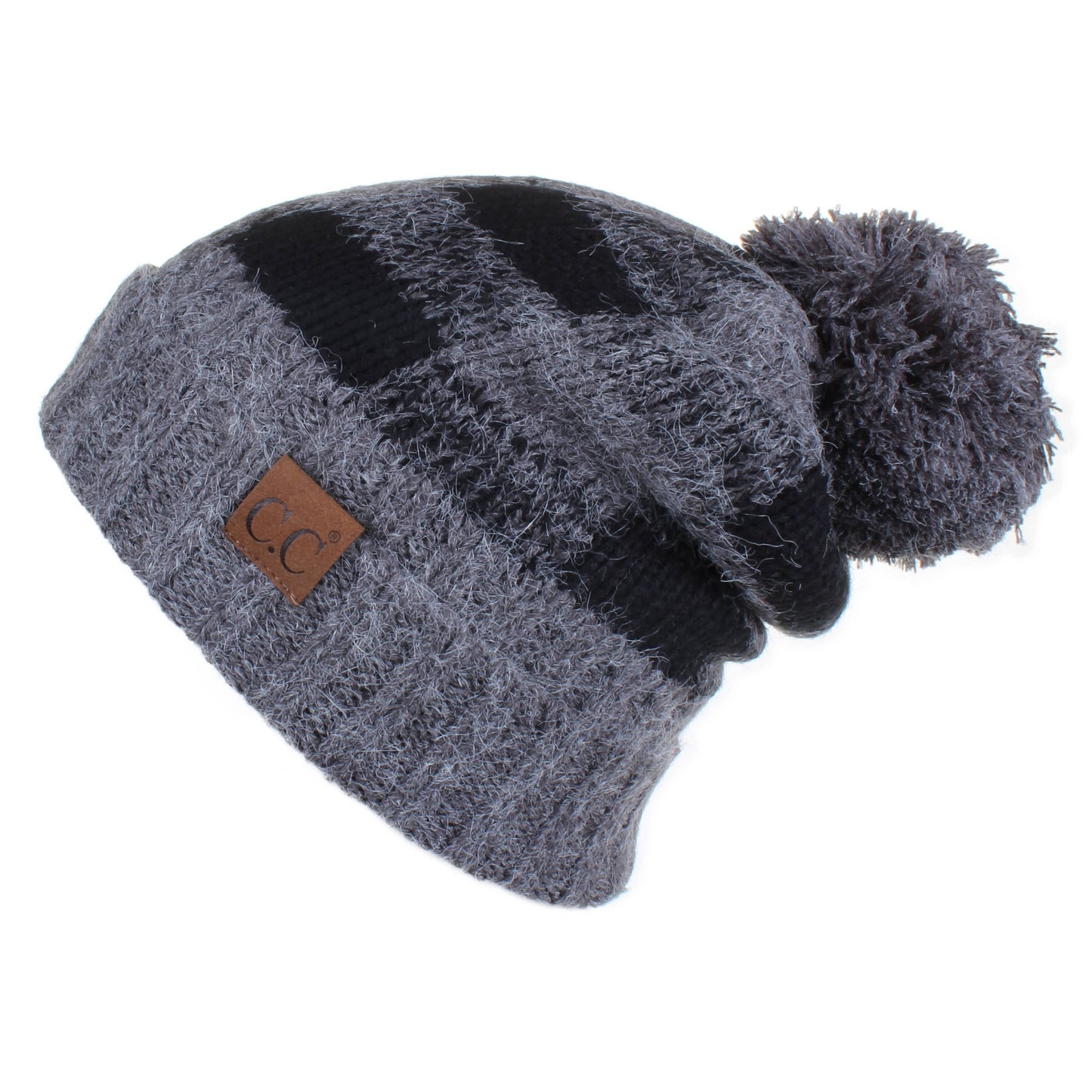 C.C Buffalo Check Pattern Beanie Hat With Fuzzy Lining