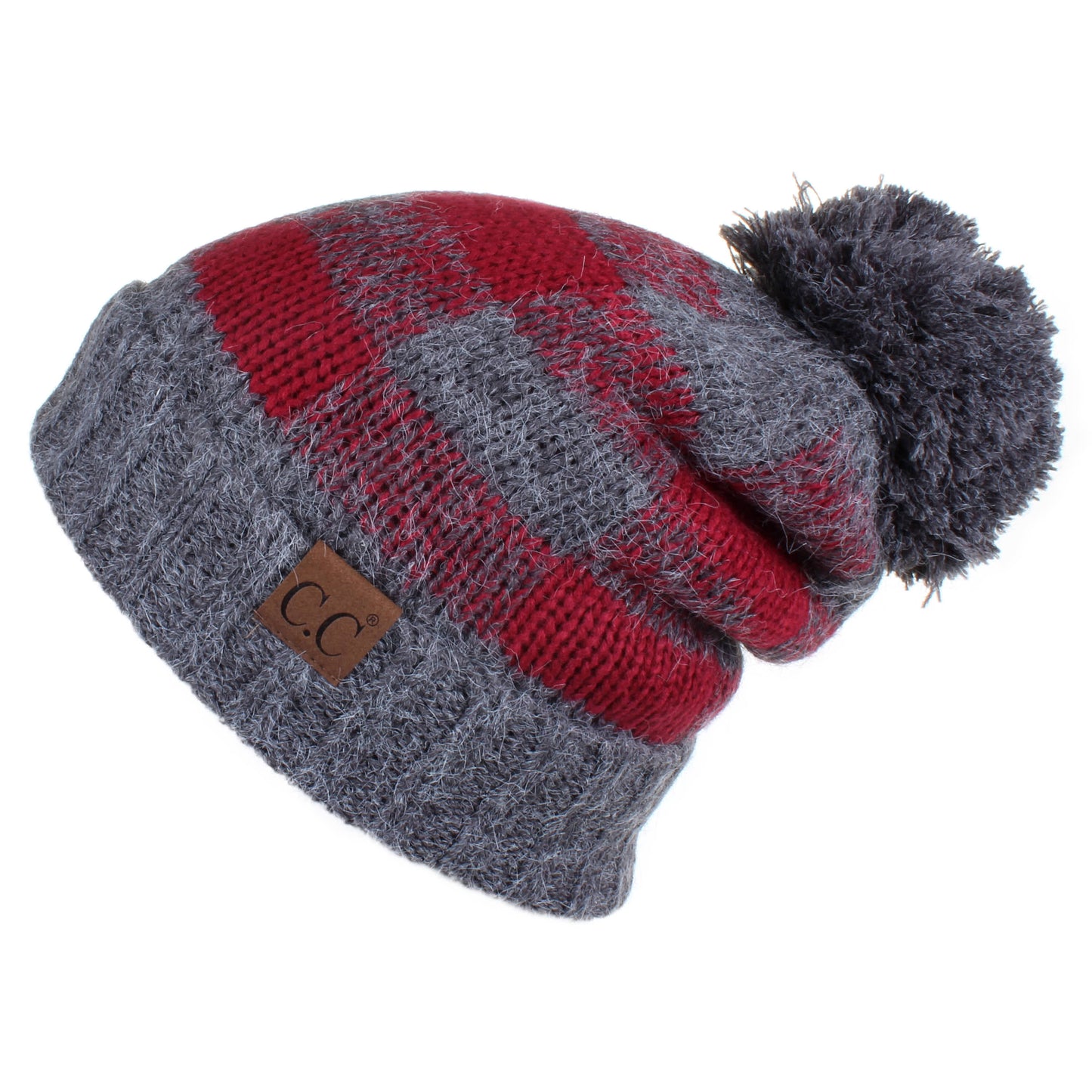C.C Buffalo Check Pattern Beanie Hat With Fuzzy Lining