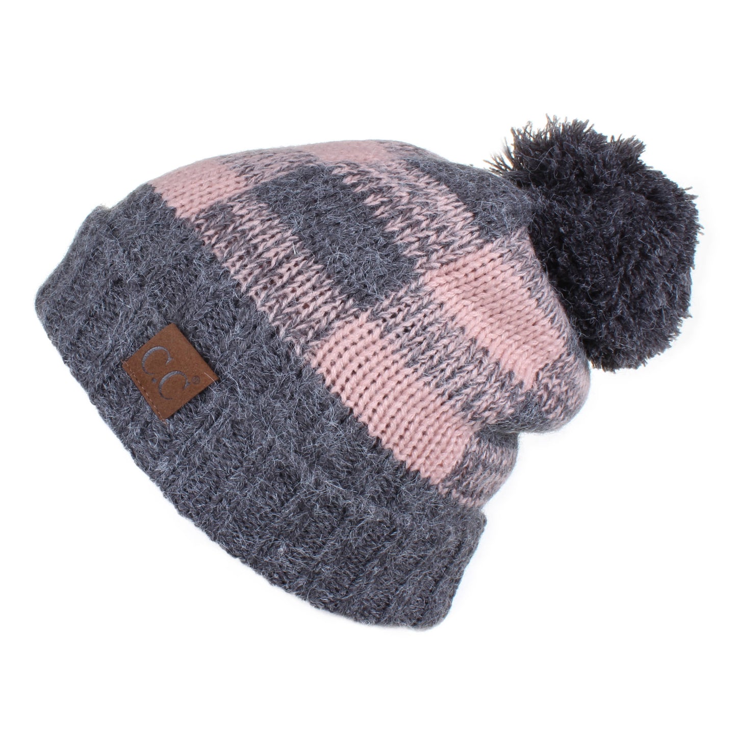 C.C Buffalo Check Pattern Beanie Hat With Fuzzy Lining