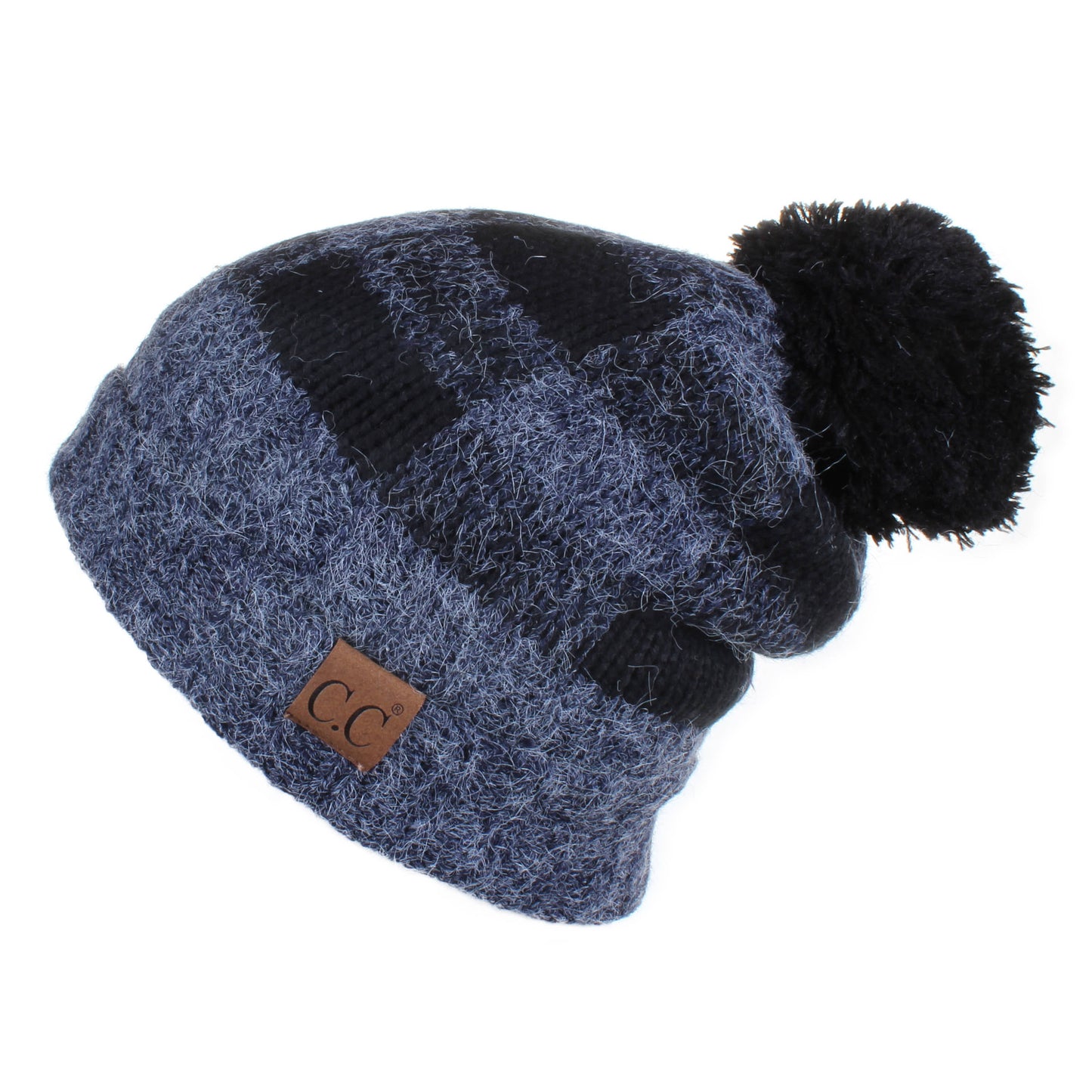 C.C Buffalo Check Pattern Beanie Hat With Fuzzy Lining
