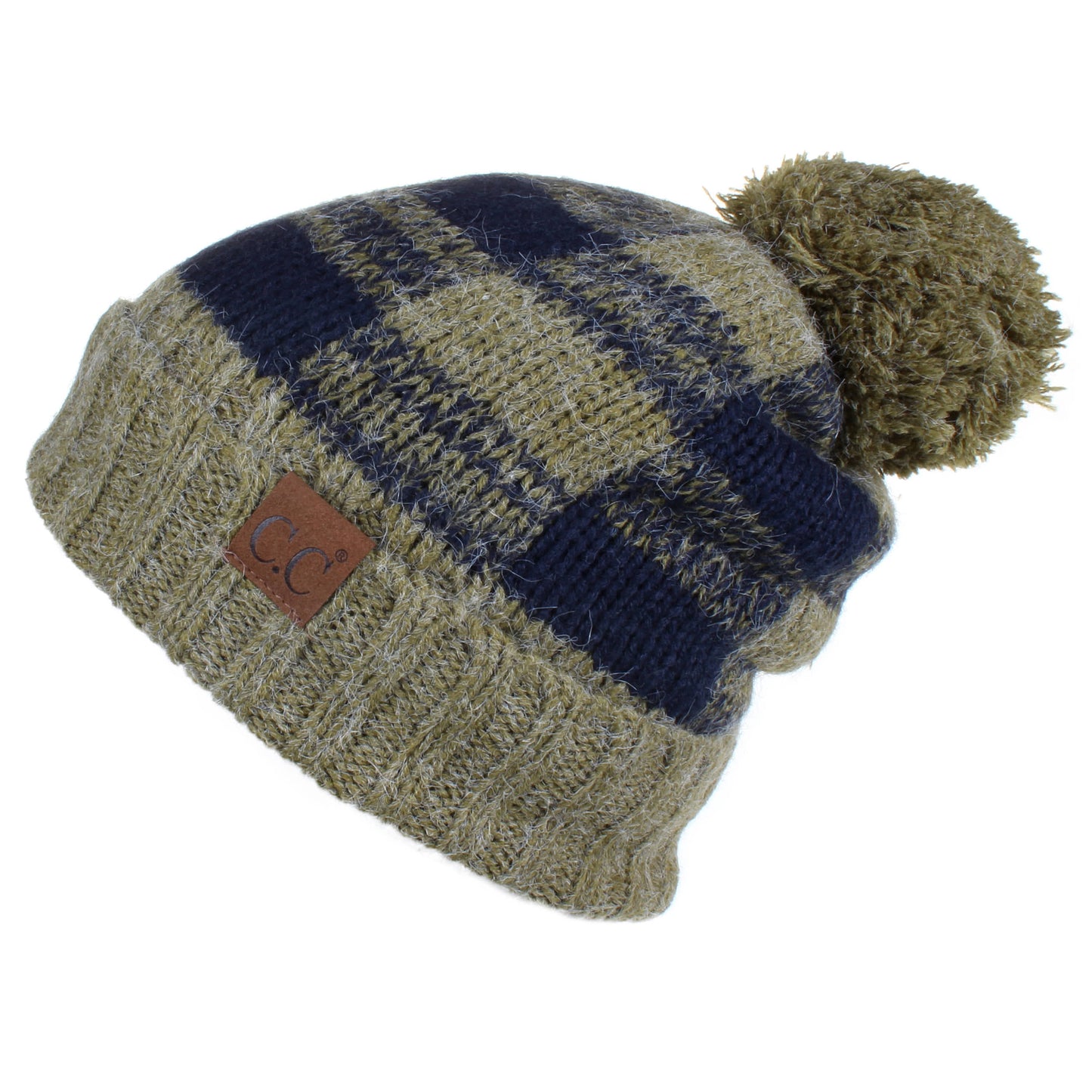 C.C Buffalo Check Pattern Beanie Hat With Fuzzy Lining