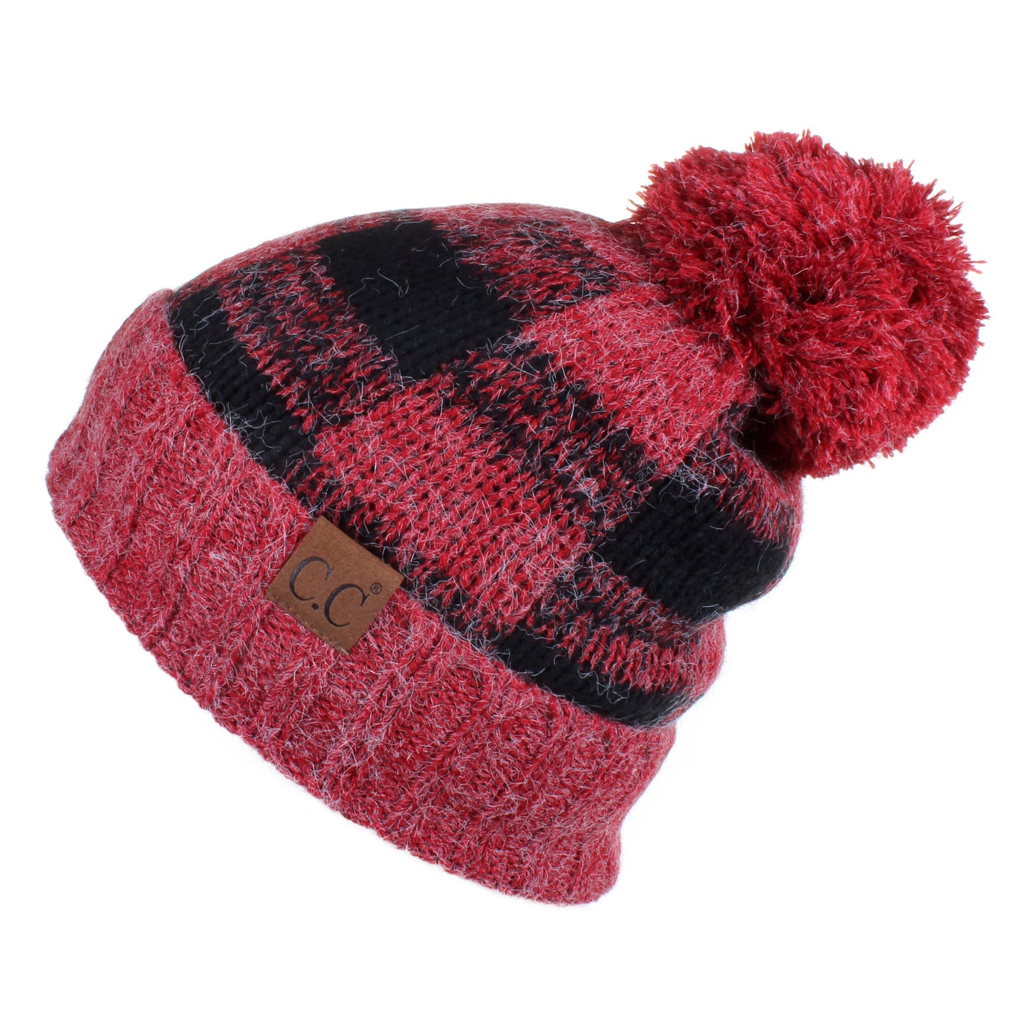 C.C Buffalo Check Pattern Beanie Hat With Fuzzy Lining