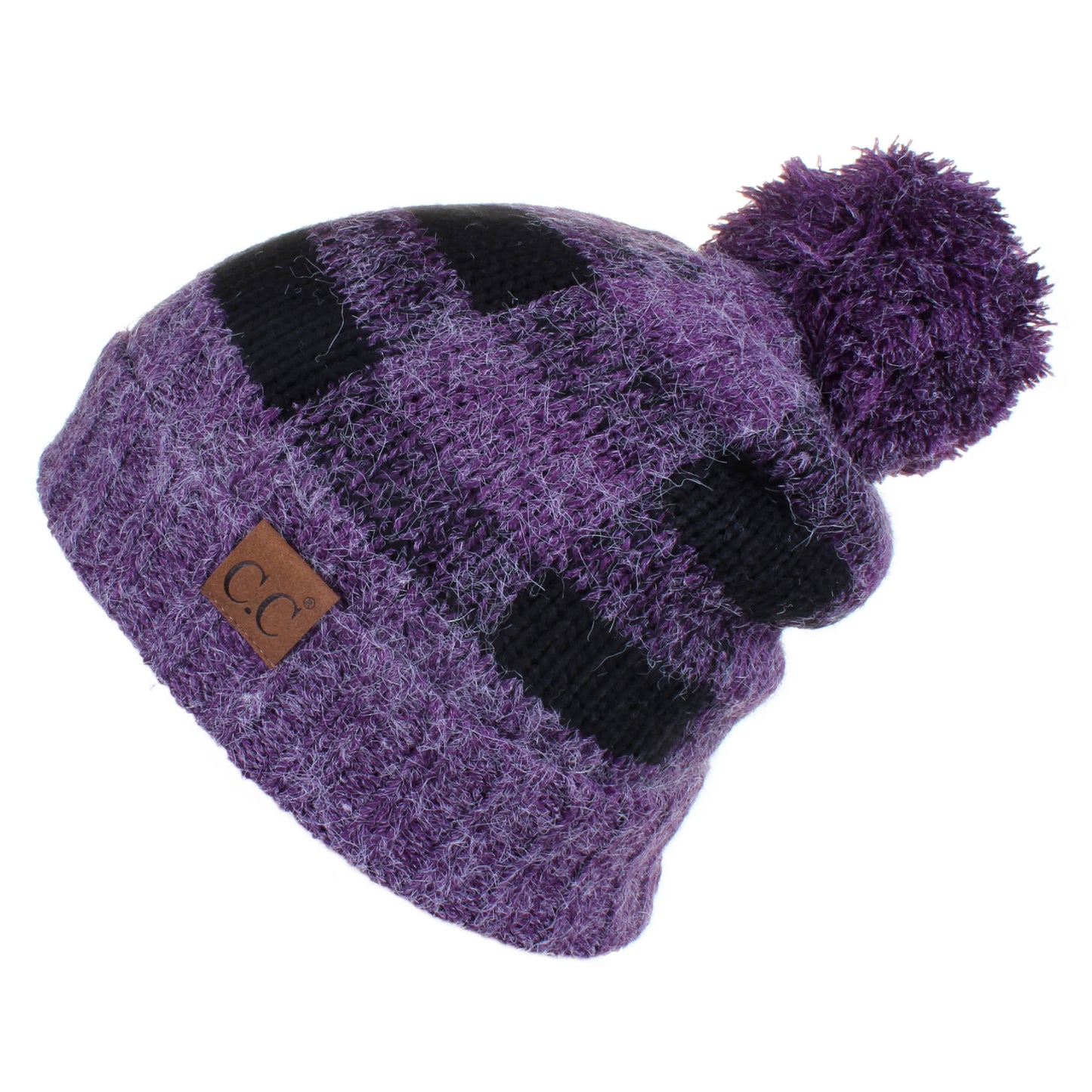 C.C Buffalo Check Pattern Beanie Hat With Fuzzy Lining