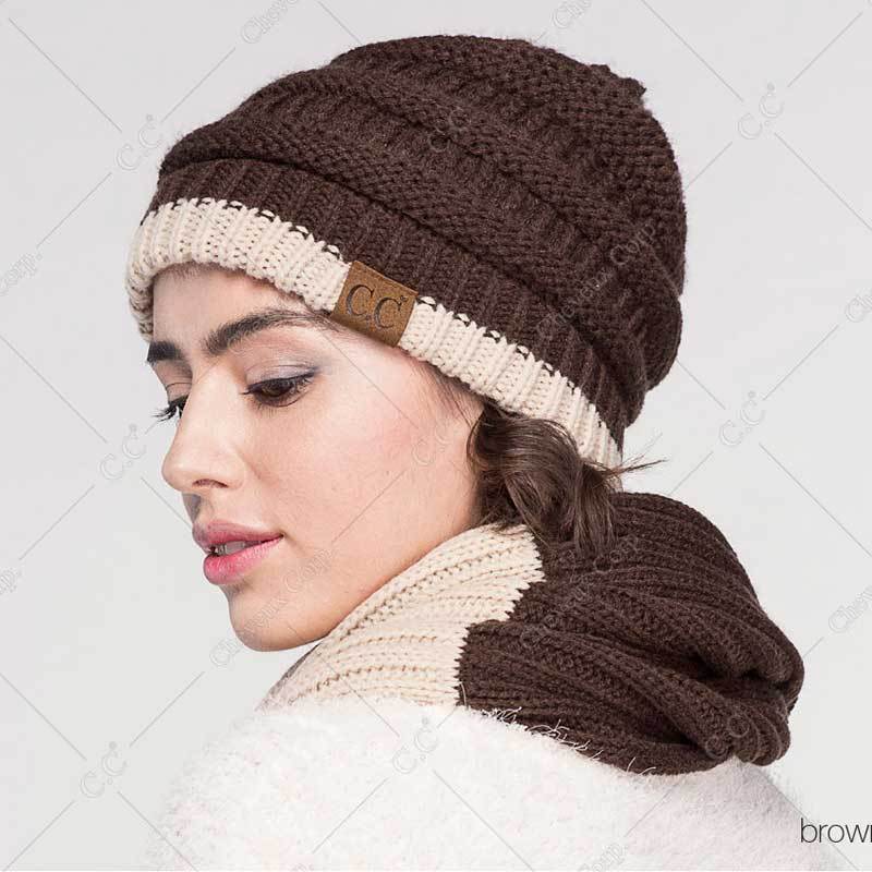 C.C Two Tone Striped Beanie Hat