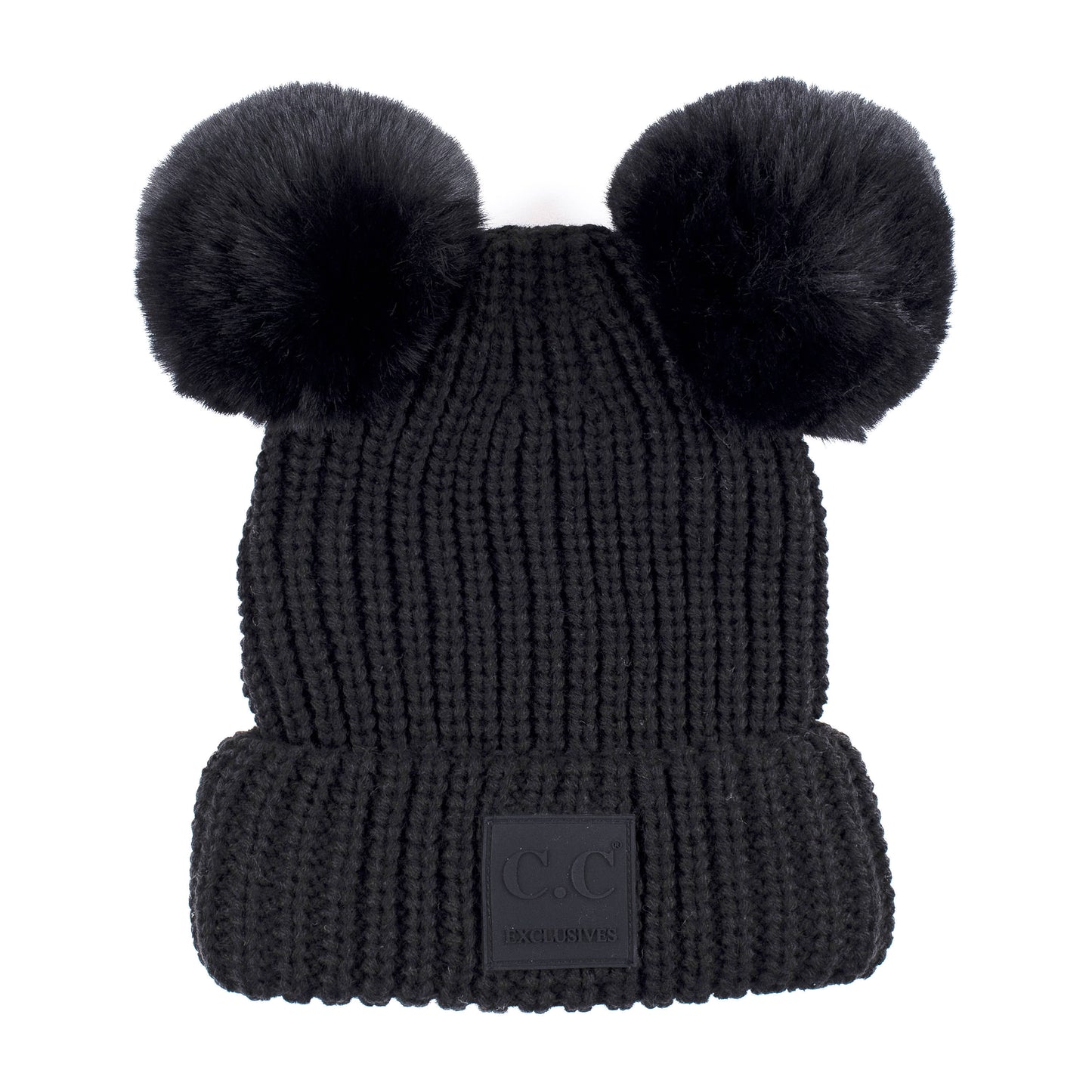C.C Double Faux Fur Pom Beanie Hat