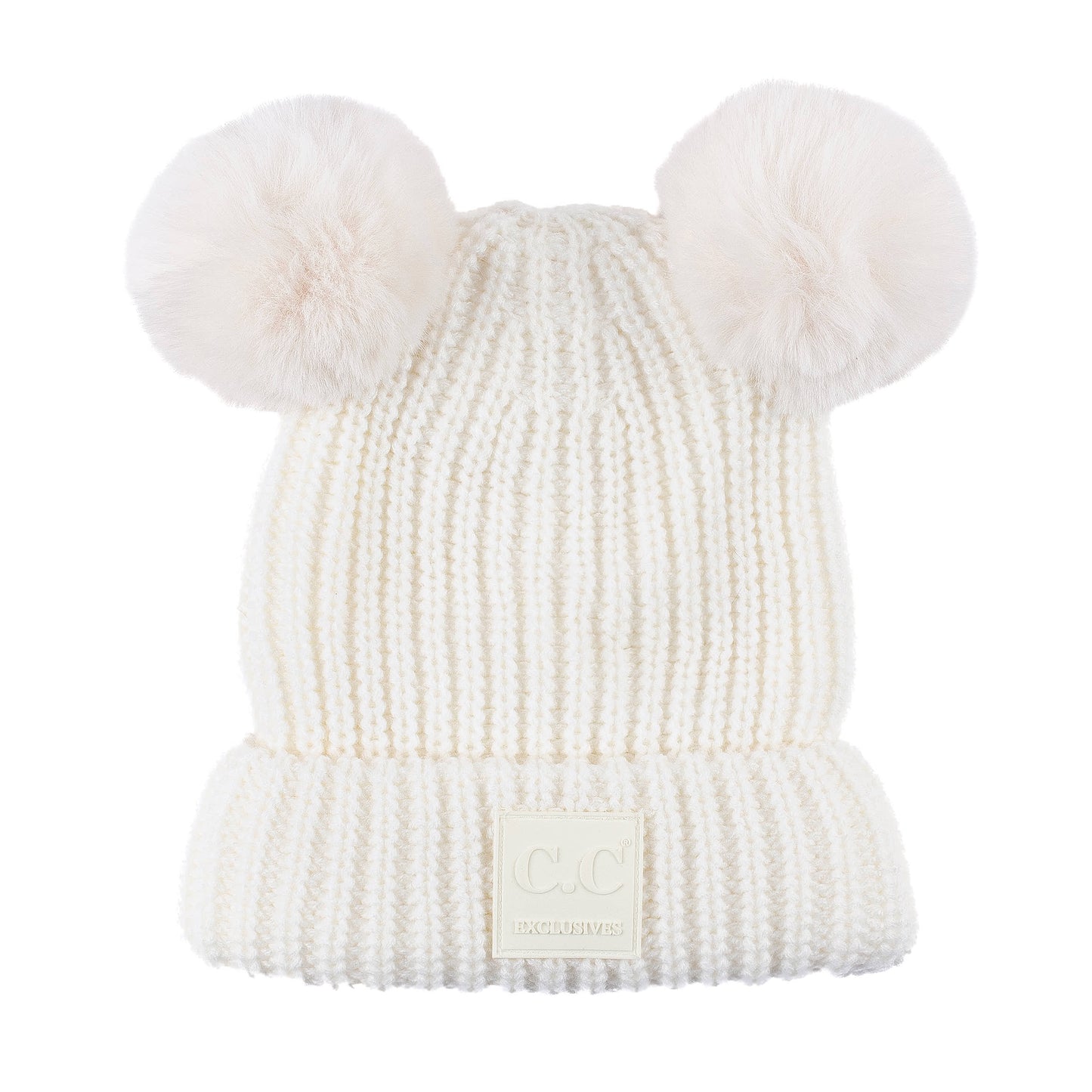 C.C Double Faux Fur Pom Beanie Hat