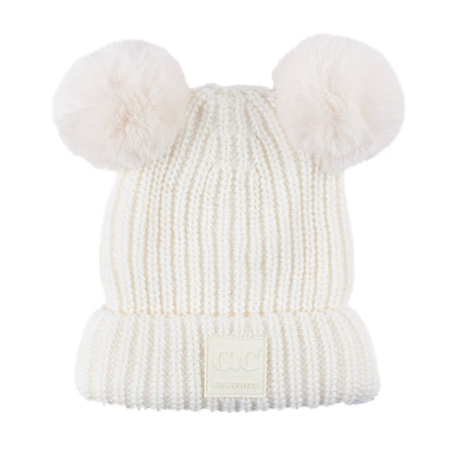 C.C Double Faux Fur Pom Beanie Hat
